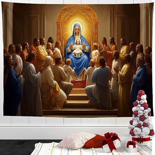 Weihnachtskrippen-Wandteppich – Wandbehang mit Krippenszene, religiöse Weihnachtsdekoration für Wohnzimmer, Schlafzimmer Image