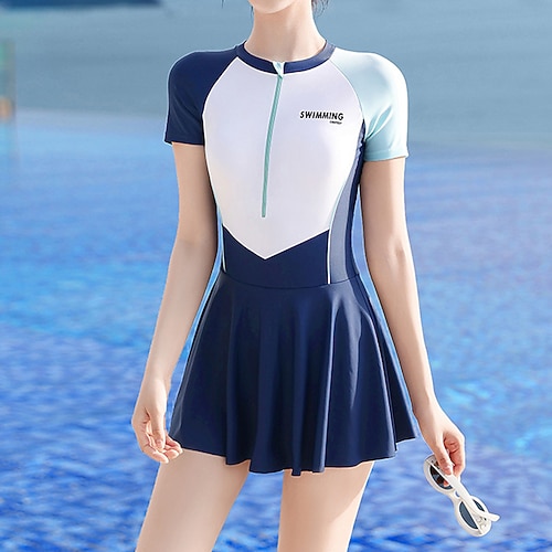 Damen Anti UV Shirt Badeanzug Bademode Badeanzug Blau Kaffee UV Schutz Bauchkontrolle Surfen Kanufahren Schnorcheln Sommer Image