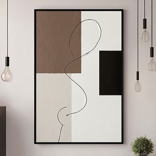 Handgemaltes Ölgemälde, neutral, modern, abstrakt, braun-weiß, minimalistisch, Wandkunst, einzigartiges Geschenk, Wohnzimmer- oder Schlafzimmerdekoration Image