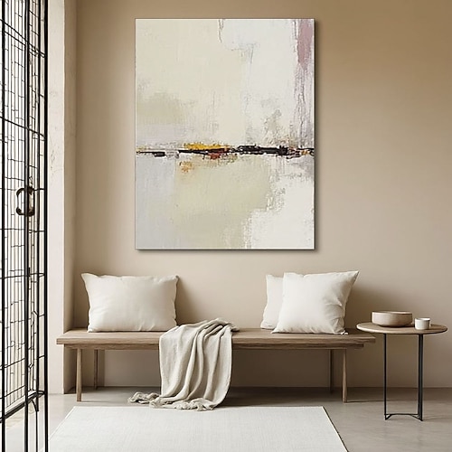 Handgemaltes Ölgemälde in neutraler Textur, abstrakt, minimalistisch, modern, Wandkunst in Beige und Weiß auf Leinwand, ideal für Wohn- oder Schlafzimmer, Wabi-Sabi-Stil, perfektes Weihnachtsgeschenk Image