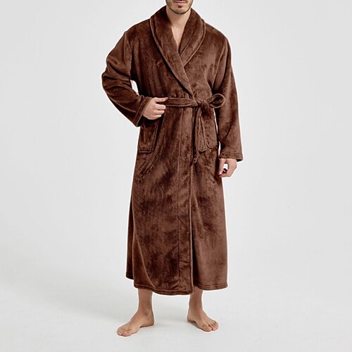 Herren Freizeitkleidung Nachthemd Bademantel Einfach Stilvoll Komfort Heim Täglich Baumwolle Thermowarm Atmungsaktiv V Ausschnitt Langarm Herbst Winter Schwarz Wein Image