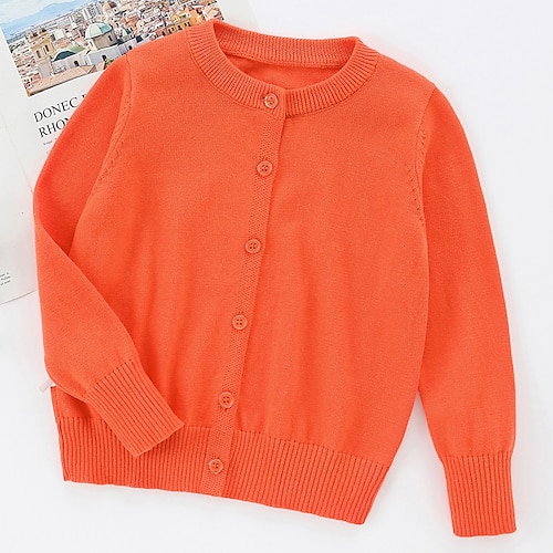 Kinder Mädchen Strickjacke Einfarbig Outdoor Langarm Knopf hoch Mode 4-12 Jahre Herbst Schwarz Gelb Rosa Image