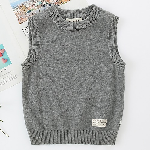 Kinder Mädchen Pullover Einfarbig Outdoor Ärmellos Rundhalsausschnitt Mode 4-12 Jahre Herbst Gelb Rosa Marineblau Image