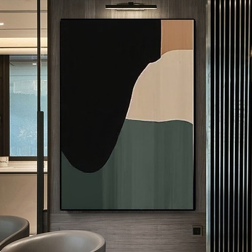 Handgemaltes abstraktes Gemälde in Beige, Braun und Schwarz auf Leinwand. Abstrakte schwarze Wandkunst, moderne minimalistische zeitgenössische Kunst. Image