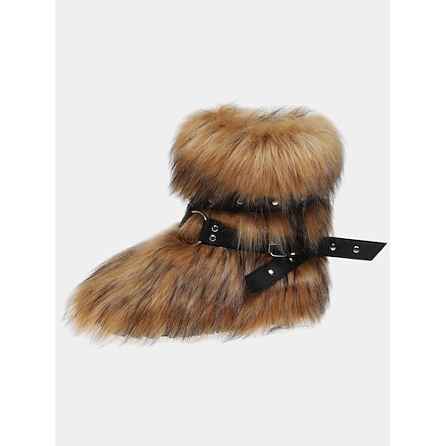 Damen-Winterstiefel aus Kunstpelz mit Gürteldetail – gemütlich Stilvolles, von den nordischen Wikingern inspiriertes Design, perfekt für Winterwunderland, Weihnachten und Outdoor-Abenteuer. Image