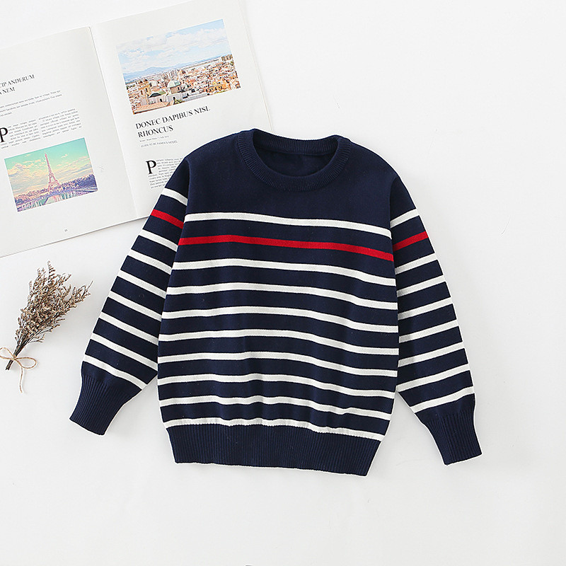 Kids Boys' Pullover Sweater Stripe Long Sleeve Crewneck Outdoor Fashion Navy Blue Fall Clothes 4-12 Years