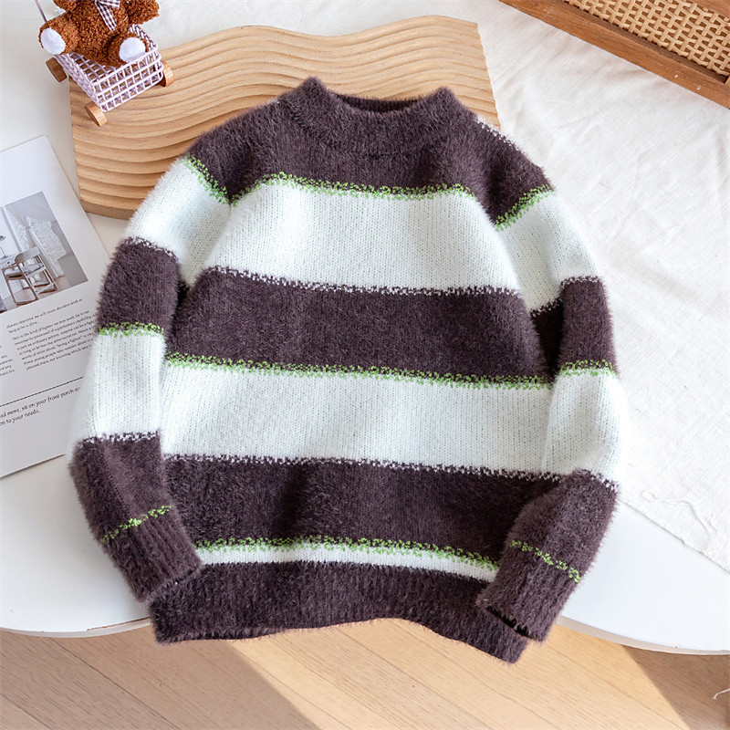 Kids Unisex Pullover Sweater Stripe Long Sleeve Keep Warm Outdoor Fashion Blue Fall Clothes 4-12 Years