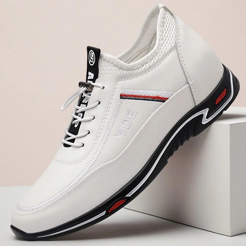 Men's White Faux Leather Sports Shoes with Lightweight Sole - Comfortable Sneakers for Sports and Active Lifestyles