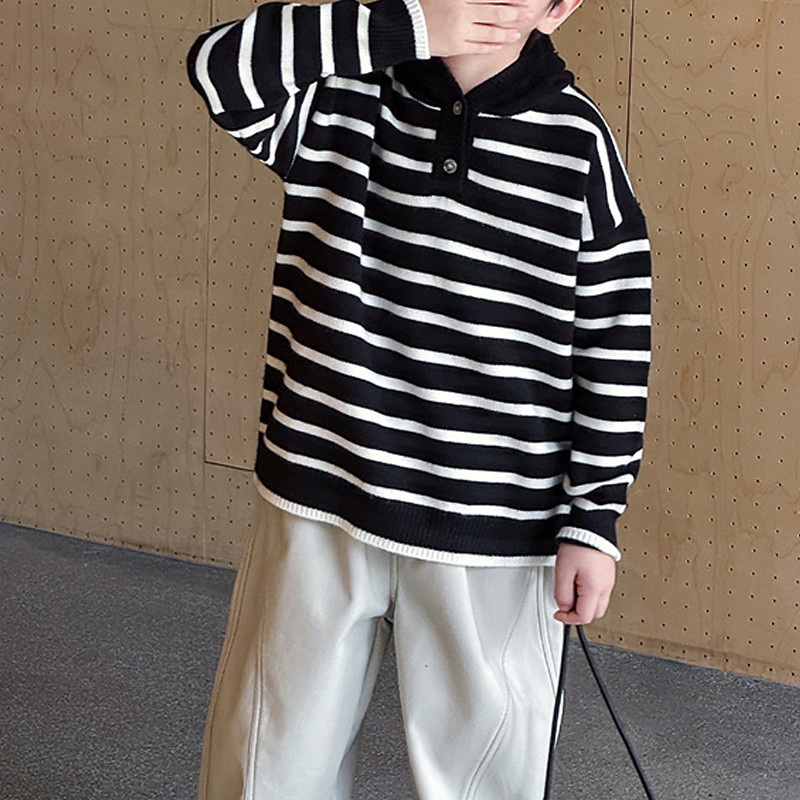 Kids Boys' Pullover Sweater Stripe Long Sleeve Keep Warm Outdoor Fashion Black Fall Clothes 4 years