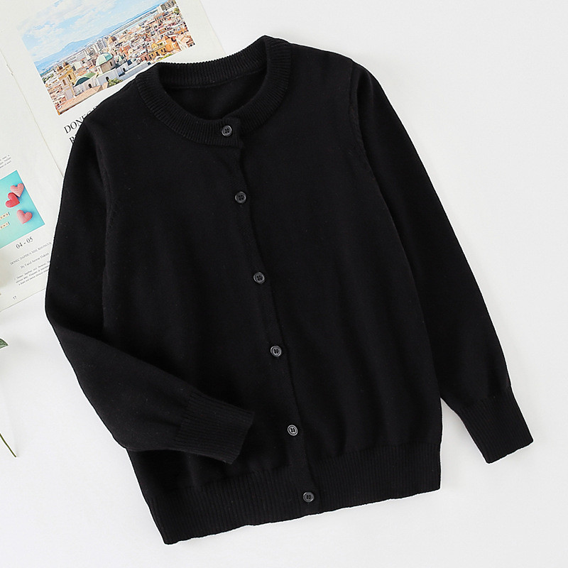 Kids Unisex Sweater Solid Color Long Sleeve Buttons Outdoor Fashion Black Fall Clothes 4-12 Years