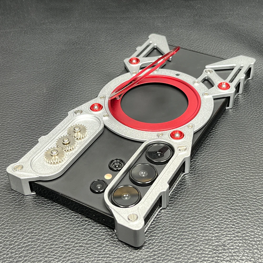 Luxuriöses hohles Metallgehäuse für Samsung Galaxy S25 Ultra, Abdeckung S24U S23 S22, Aluminium-Stoßstange, integriert 360° ° Halterung mit Schutz Image