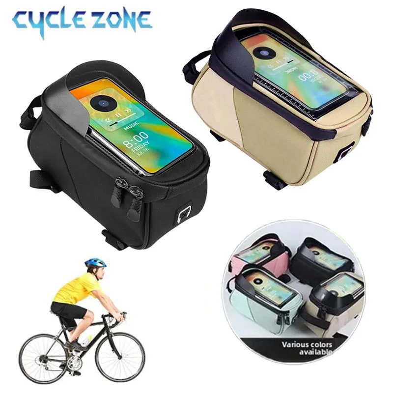 Touchscreen Fahrrad Taschen Fahrrad Handy Halter Halterung Tasche Licht Barriere Wasserdichte MTB Fahrrad Front Rahmen Tasche Hard Shell Fall Image