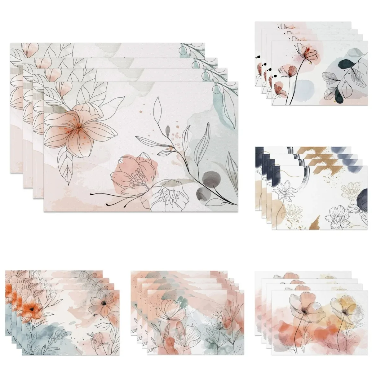 Aquarell-Blumen-Tischsets, böhmischer handbemalter Stil, weiche Pastellblume, künstlerische Tischsets für Esszimmer, Küche, Dekor, waschbar Image