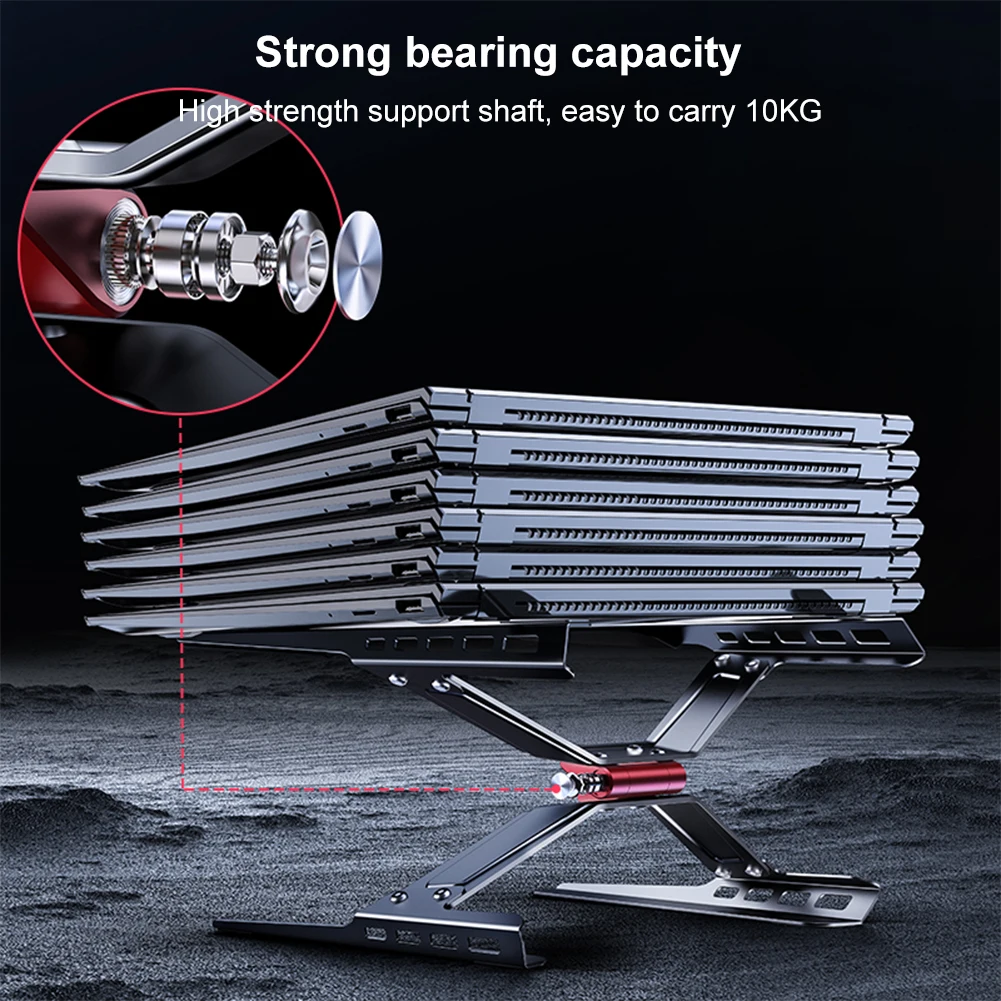 Computerständer, verstellbarer Computer-Tablet-Ständer, tragbarer Notebook-Ständer aus Karbonstahl für MacBook, HP, Dell, Lenovo 12–18 Zoll Laptops Image