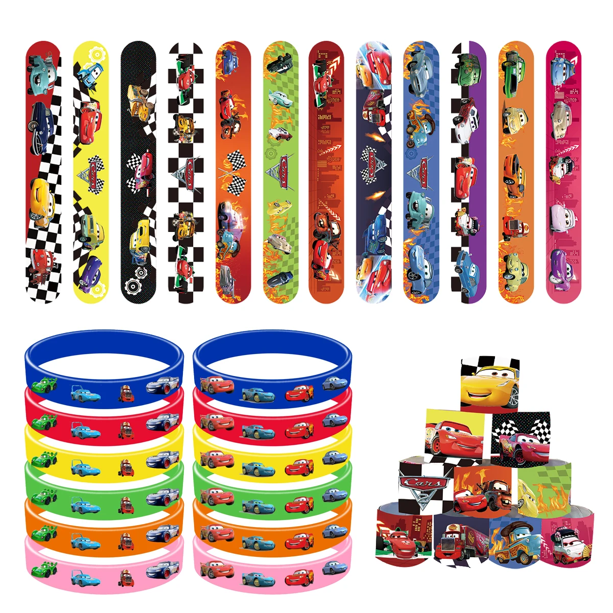 12/24/36 Stück Cars Lightning McQueen Slap Armbänder Partygeschenke Geburtstagsfeier Geschenke für Kinder Babyparty Partydekorationen Image