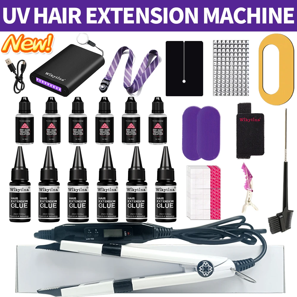 Professionelles V-Licht-Haarverlängerungsset mit UV-Licht-Kleber-Haarverlängerungswerkzeugen und Maschine für perfekte Extensions Image