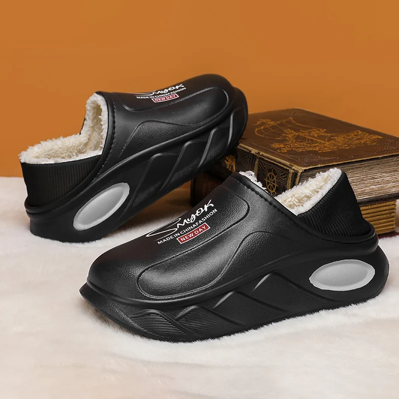Winter Warme Baumwolle Hausschuhe Mode Schuhe Plüsch Hausschuhe Schnee Stiefel Männer EVA Wasserdicht Hause Rutschen Schuhe Dicken Boden Weiche Clogs