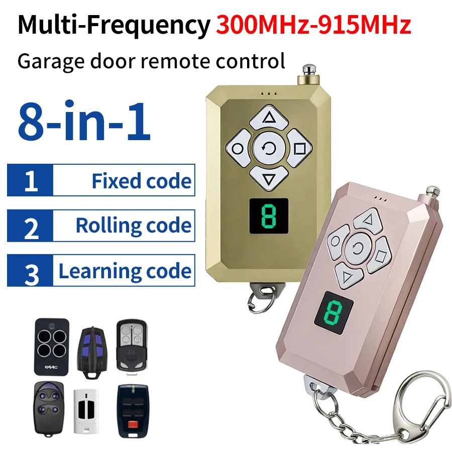 8-Kanal-Fernbedienung für Garagentor, Torzubehör, Duplikator, Klon, Kopie, Mehrfrequenz, 300–915 MHz, fester Rolling-Code, wiederaufladbar Image