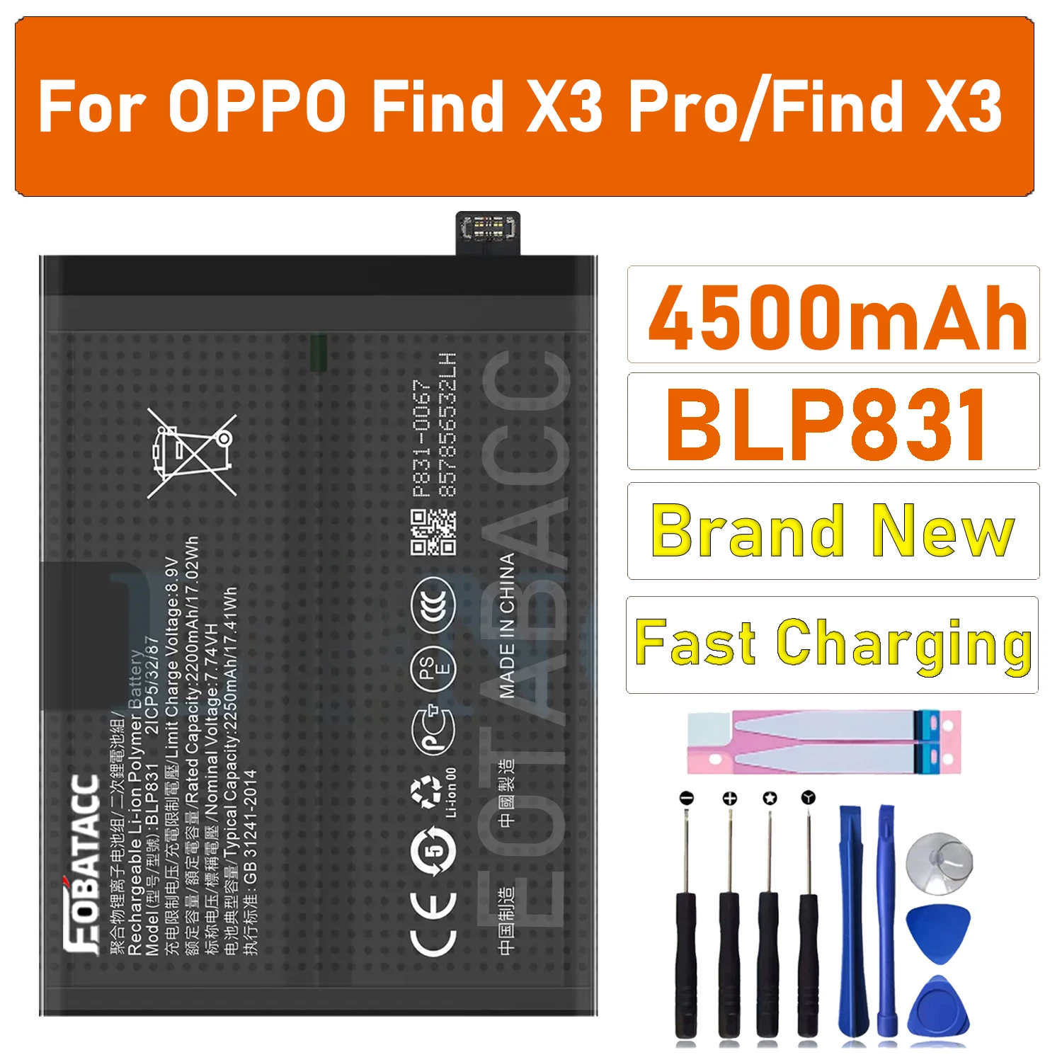 2026 YEARS 100 % Original 4500 mAh BLP831 Akku für OPPO Find X3 / Find X3 Pro CPH2173 PEEM00 Hochwertiger Ersatzakku Image