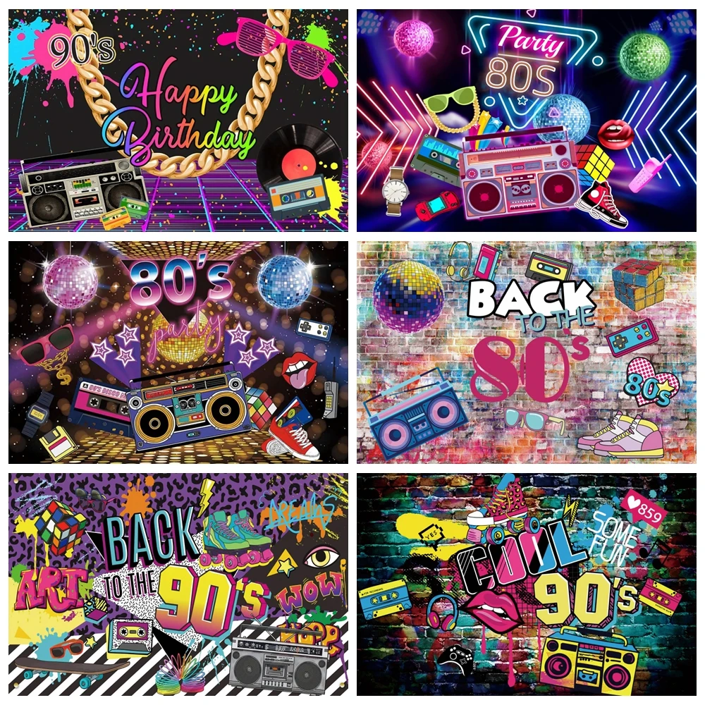 Zurück bis 80er 90er Jahre Thema Party Musik Disco Kulissen Graffiti Neon Glow Fotografie Hintergründe Banner Dekor Fotocall Custom Image