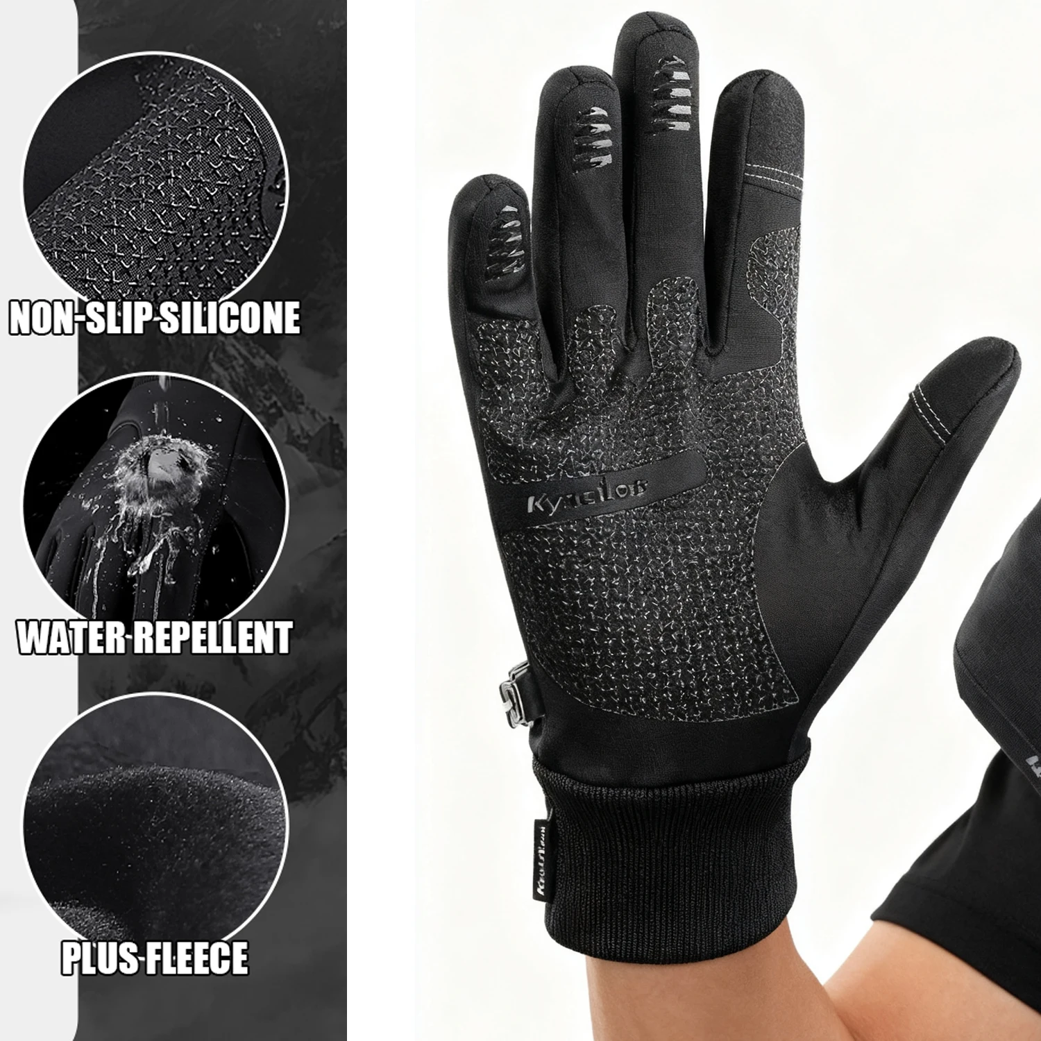 Kyncilor Winter-Fahrradhandschuhe, wasserdicht, Fleece, Samt, Touchscreen, Fahrradhandschuhe zum Angeln, Wandern, Winterhandschuhe Image