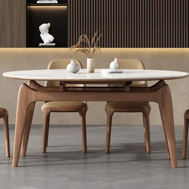 Ovaler weißer Esstisch im nordischen Marmor-Design, hitzebeständiger Esstisch, Marmor, minimalistische Krippe, Küchenmöbel