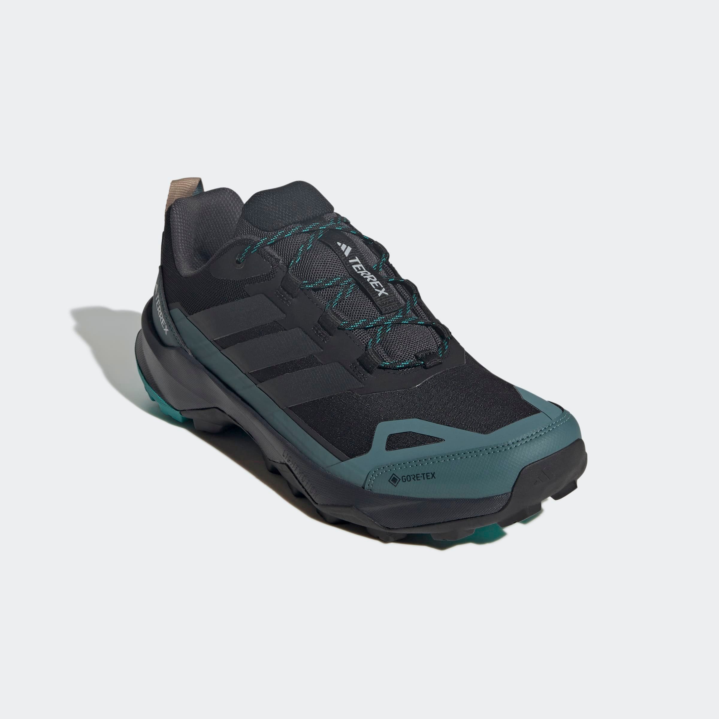 Wanderschuh ADIDAS TERREX "TERREX SKYCHASER AX5 GORE-TEX", Damen, Gr. 43, core schwarz, carbon, pure teal, Synthetik, Textil, Schuhe Wanderschuh, wasserdicht
