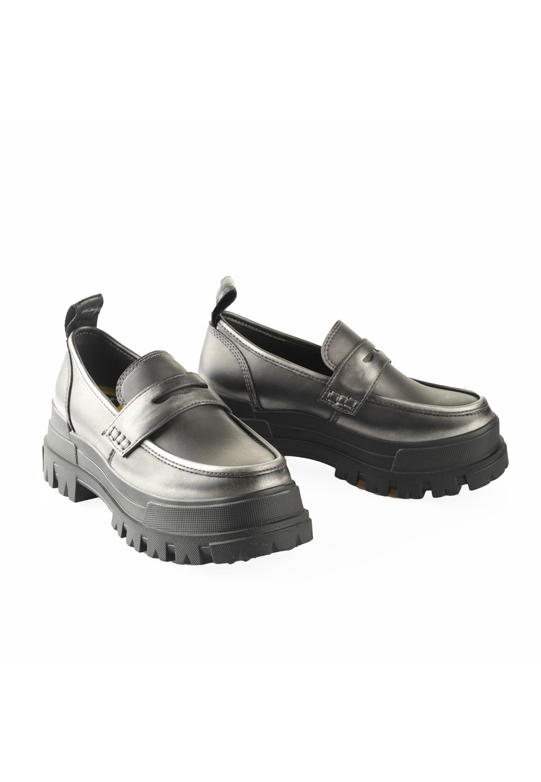 Stiefel BUFFALO "Buffalo Aspha Loafer Vntg Vegan Nappa", Damen, Gr. 39, pewter, schwarz, Leder, unifarben, Schuhe Stiefel