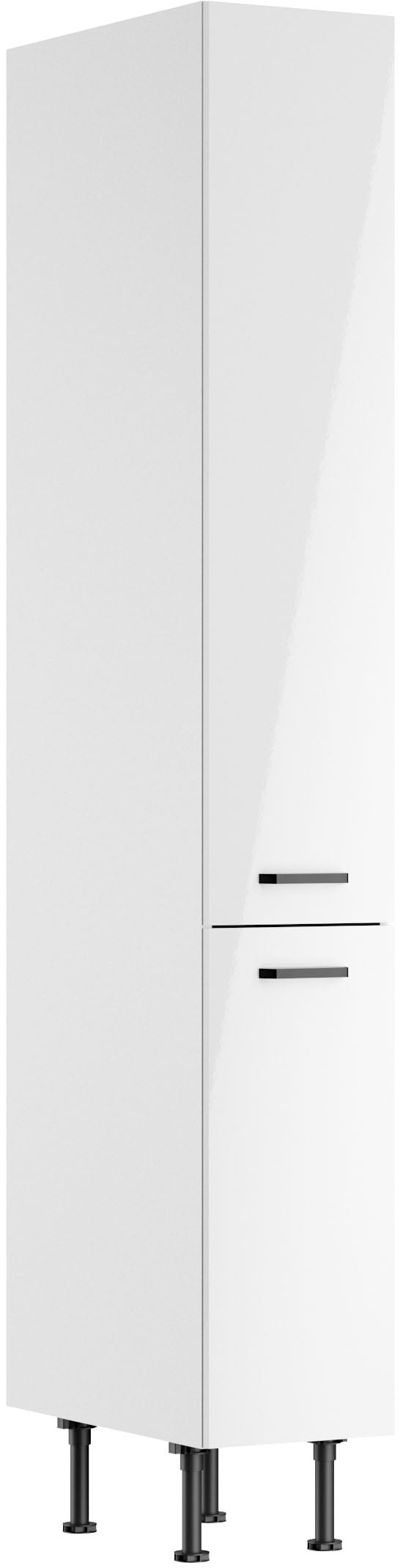 Apothekerschrank KOCHSTATION "KS-Paula", weiß glanz, weiß, B:30cm H:211,8cm T:58,4cm, Schränke, Apothekerschrank, 30 cm breit, 211 cm hoch, mit 2 Auszügen, 5 Ablagen