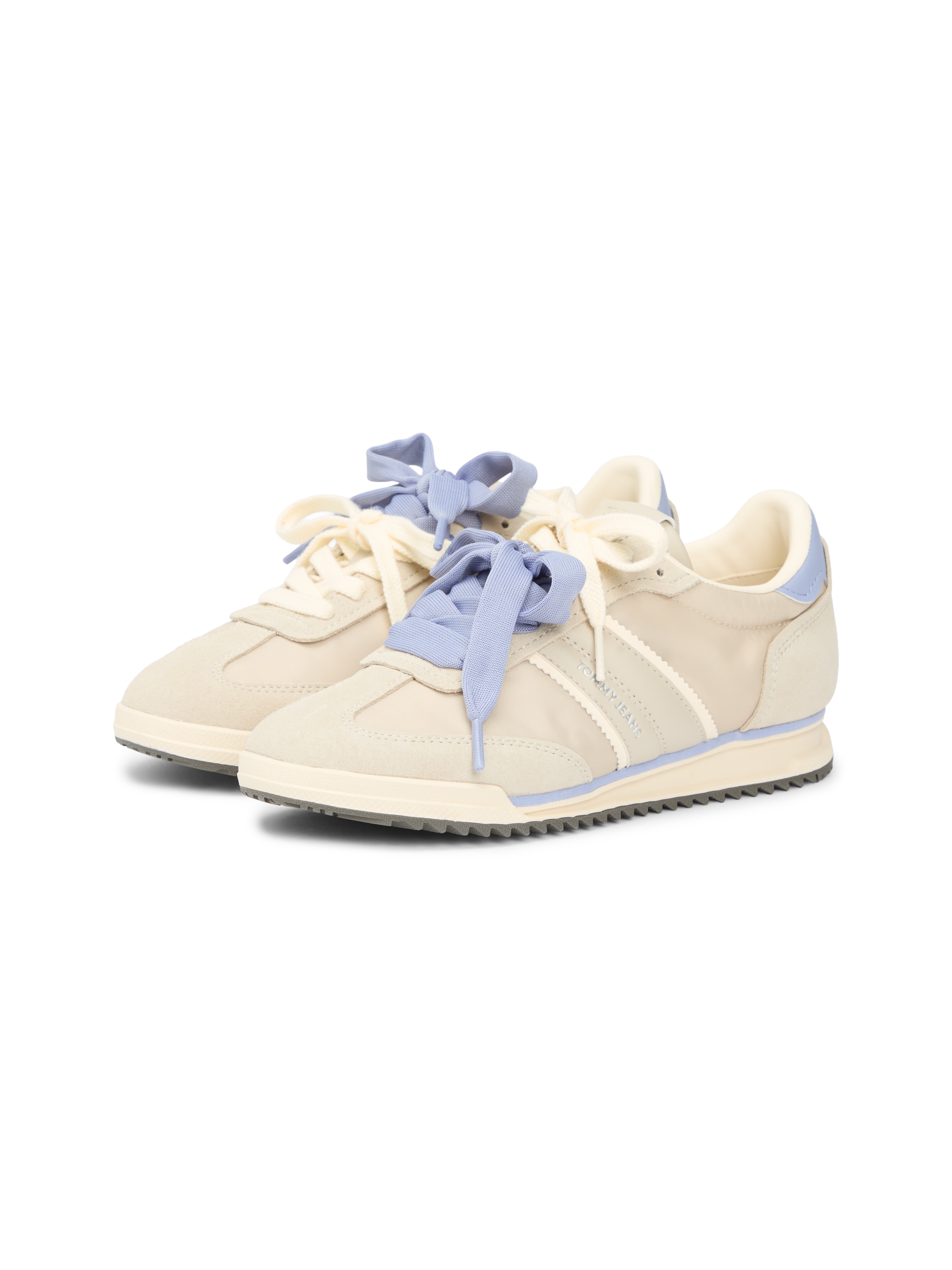 Keilsneaker TOMMY JEANS "TJW LOW PROFILE RUNNER", Damen, Gr. 40, beige, hellblau, Leder, Lederimitat, Textil, Schuhe