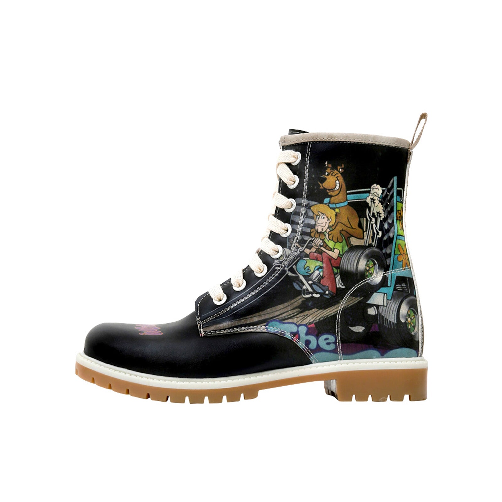 Schnürboots DOGO "Wb Longe Boots Schnürstiefel Looney Tunes Ski Club Damen", Damen, Gr. 38, Normalschaft, schwarz, Lederimitat, Schuhe Schnürboots, Handgefertigt