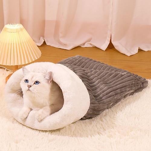 sacco a pelo per gatti, sacco a pelo per gatti da interno, accogliente, morbido, invernale, in peluche, riscaldante, sacco da interno, 360°, comodo sacco per coccole per animali domestici, per gatti