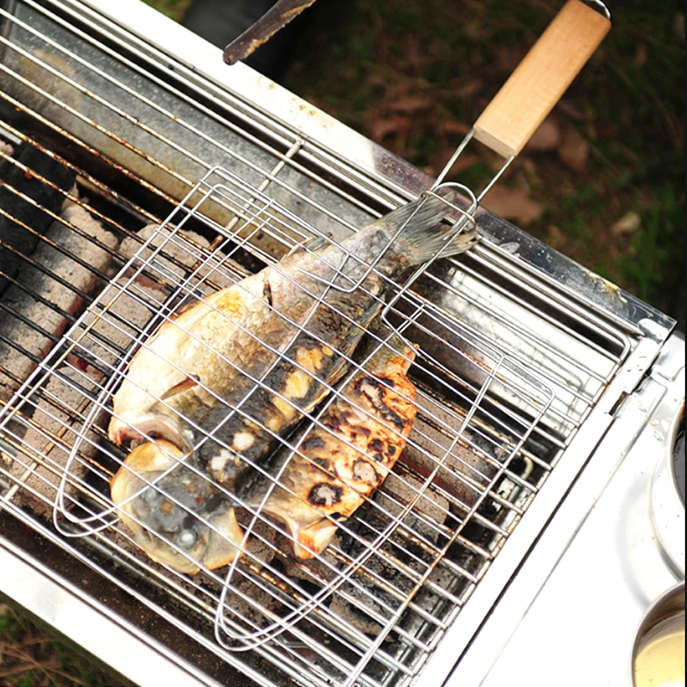 1PC-Grillnetz kann mit dem Grillofen verwendet werden. Edelstahl-Antihaftgriff, wiederverwendbarer Grillkorb für Fisch, Fleisch, Grillofen Image