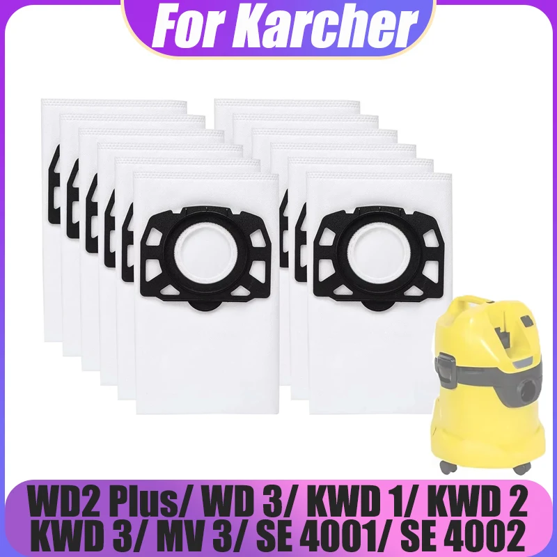 Staubbeutel-Set, kompatibel mit Karcher WD2 Plus, WD 3, KWD 1, KWD 2, KWD 3, MV 3, SE 4001, SE 4002 Roboter-Nass- und Trockensauger Image