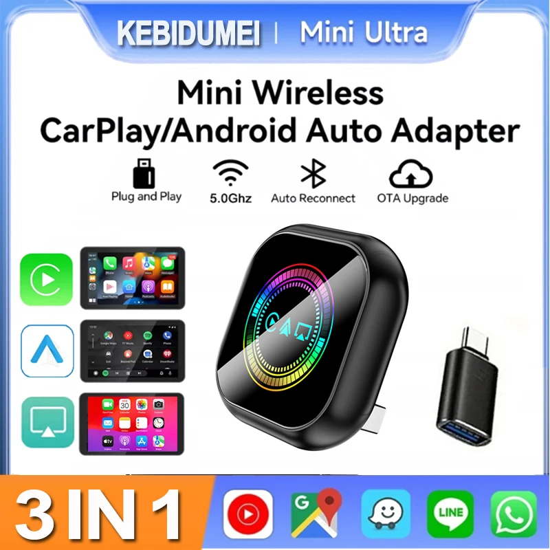 3-in-1 Wireless CarPlay Airplay für Apple Smart AI Box Mini Android Auto Mirror Link Adapter für Android für Auto OEM GPS System Image