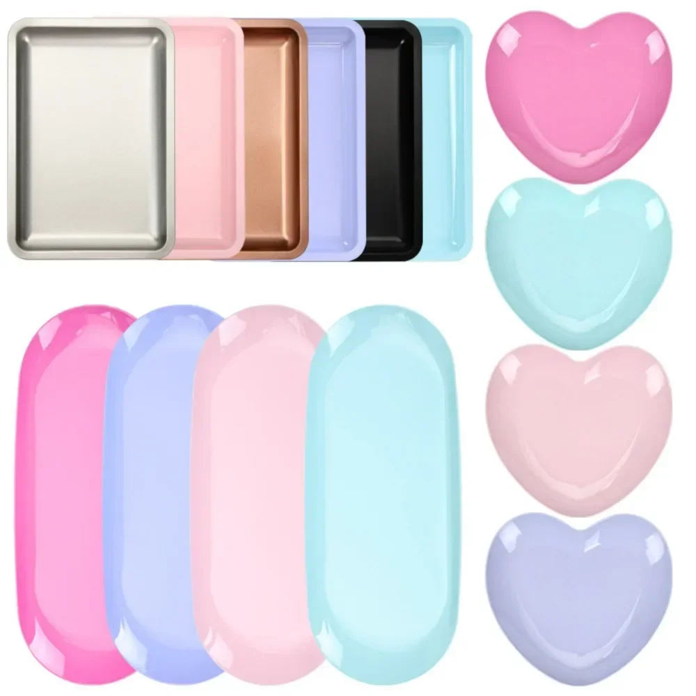 1 stücke Edelstahl Kosmetische Ablage Drei Formen von Nail art Ausrüstung Tablett Arzt Dental Tablett Falsche Nägel Gericht Werkzeuge Image