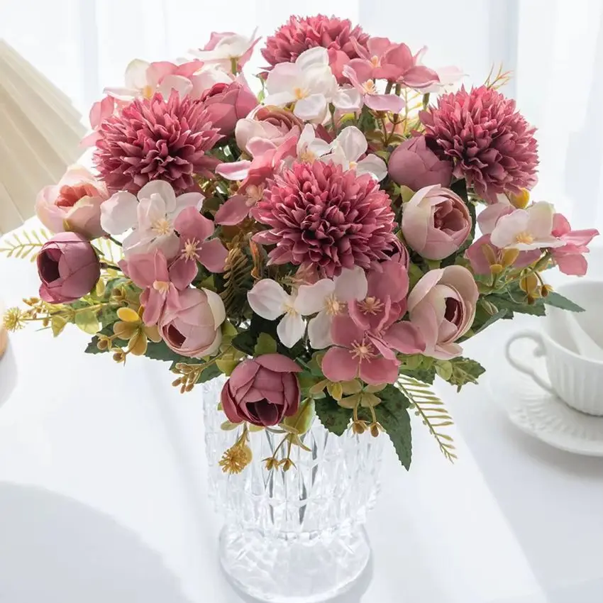 Artificial Flower Tea Buds Hydrangea Home Vase Table Outdoor Garden Wreath Wedding Bridal Bouquet Festival Diy Gift Props Decor