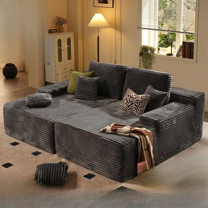 Kompressionssofa Modulare Kombination Cordstoff großer gestreifter Stoff Kompressionsverpackung Schwammsofa ohne Knochen Doppelliege Image