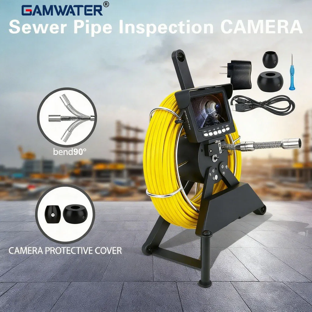 4,3-Zoll-Kanalrohrkamera mit DVR, 16 GB TF-Karte, 1000 TVL HD 17/22 mm Kamera mit 20–50 m CAble, 4500 mAh, 6H-Akku, IP68 wasserdicht Image