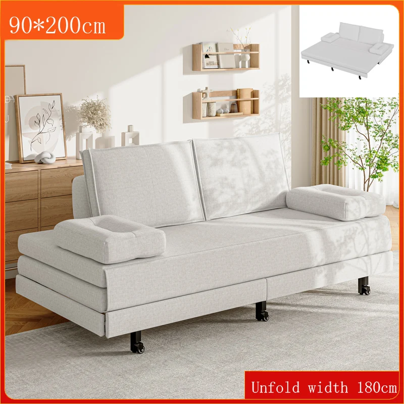 Anajqaqia 90 x 200 cm großes Schlafsofa aus weißem Leinen, ausziehbar und klappbar bis 180 x 200 cm großes Bett