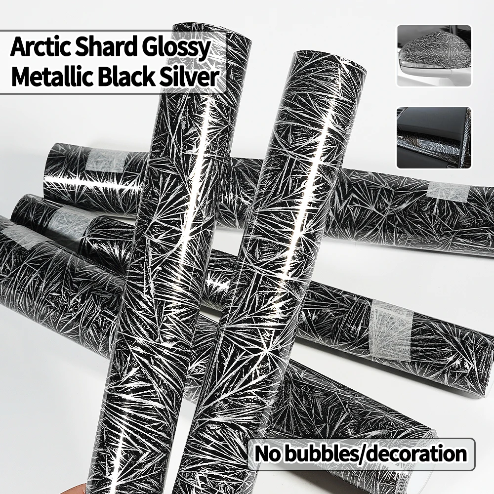 Metallic Ice Crack Silber Schwarz Vinyl Wrap Film Maßgeschneiderte Auto Körper Dekoration Air Release Farbwechsel Film Auto Zubehör Image
