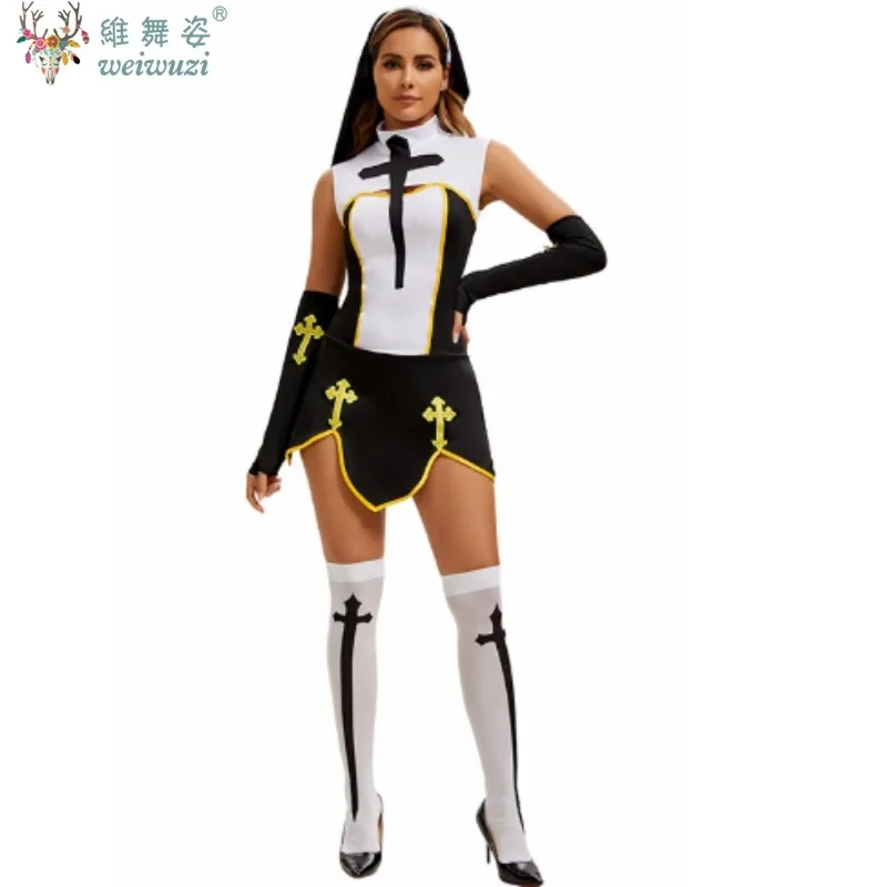 Halloween Kostüm Kirche Religiöses Kloster Cosplay Phantasie Party Kleid Erwachsene Frauen Sexy Lady Nonne Superior Cosplay Kostüm Karneval Image