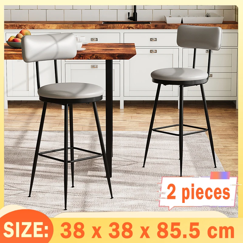 Creahappy Barhocker, 2-teilige Esszimmerstühle aus PU-Leder, dunkelgrau mit Rückenlehne, geeignet für Küche oder Wohnzimmer