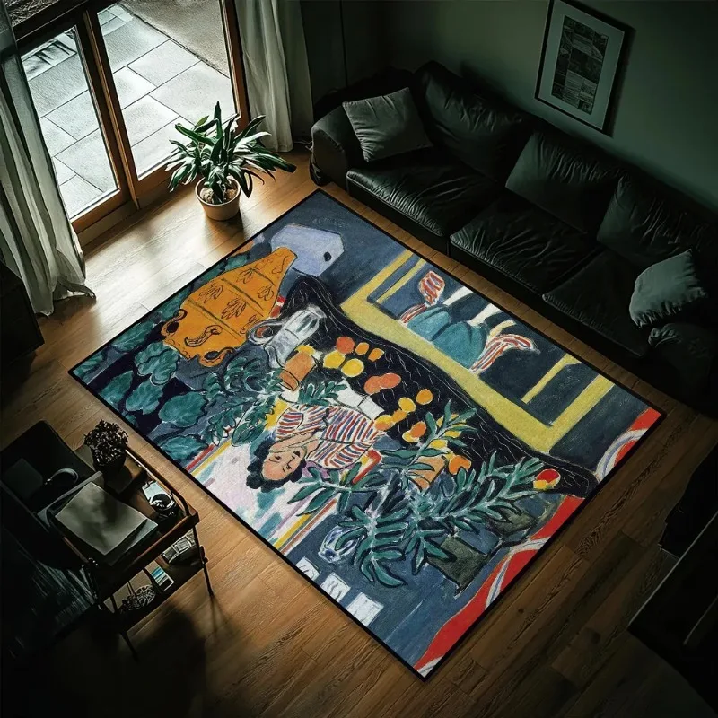 Teppich mit abstraktem Figurenmuster, rote Charaktere, dynamisches Szenen-Design, große Teppiche für Lounge, waschbar, weiche Bodenmatte, Heimdekoration Image