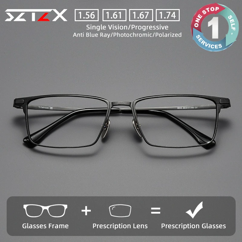 SZTZX Business Brillen aus reinem Titan, blaues Licht blockierender rechteckiger Rahmen, Myopiebrille, progressive Lesebrille Image