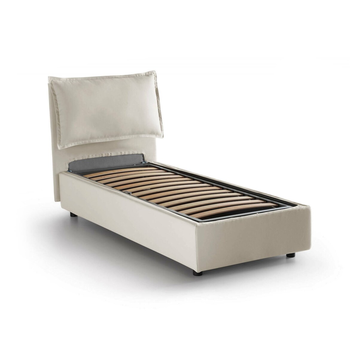 Dmora Dmosco Einzelbett, Bettkasten mit Stoffbezug, 100 % Made in Italy, Öffnung vorne, geeignet für Matratze 80x190 cm, Beige Image