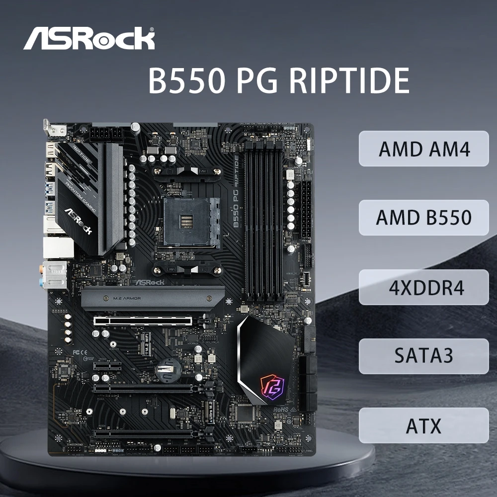ASRock B550 PG RIPTIDE carte mère Support R7 5700X 5700x3D 5800x3D 5600G CPU 4xDDR4 128GB AMD AM4 HDMI M.2 ATX carte mère