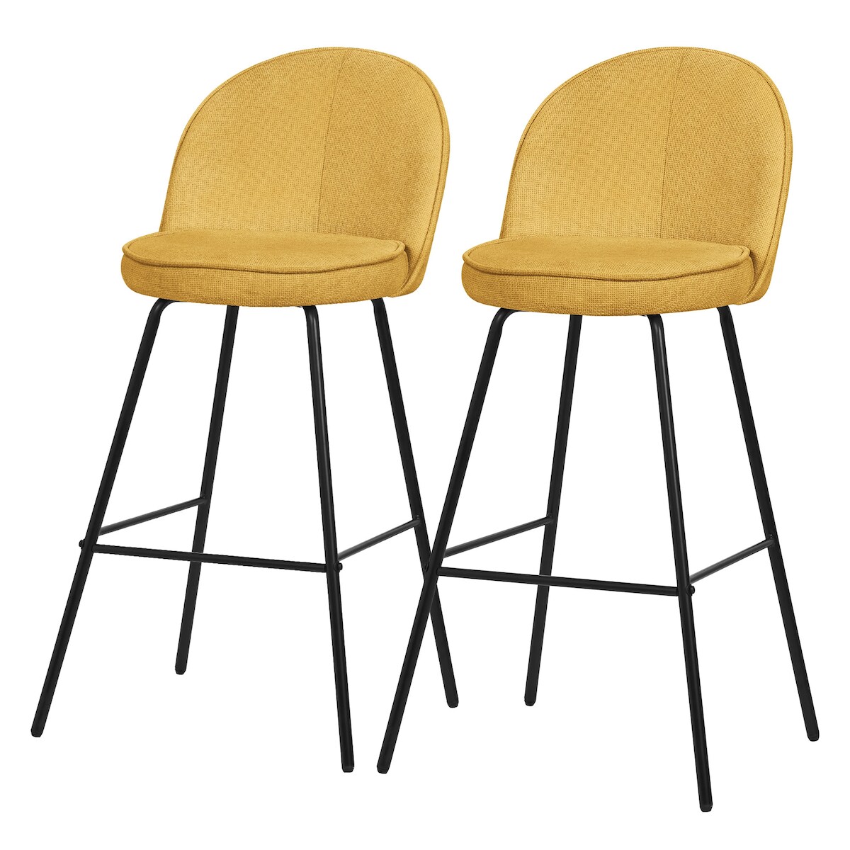 ML-Design Barhocker 2er Set Senf, Stoffbezug, H75 cm, gepolsterte Barstühle mit Metallgestell, Rückenlehne & Fußstütze, Küchenhocker Tresenhocker Image
