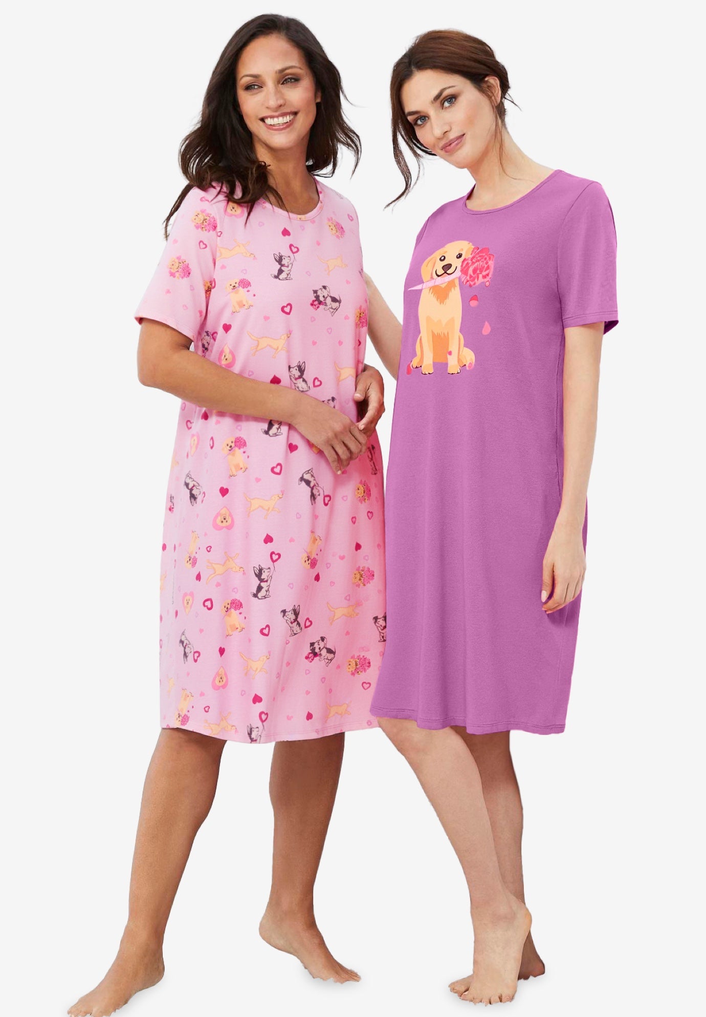 Plus Size Women's 2-Pack Short-Sleeve Sleepshirt by Dreams & Co. in Pretty Orchid Roses (Size M/L) Nightgown