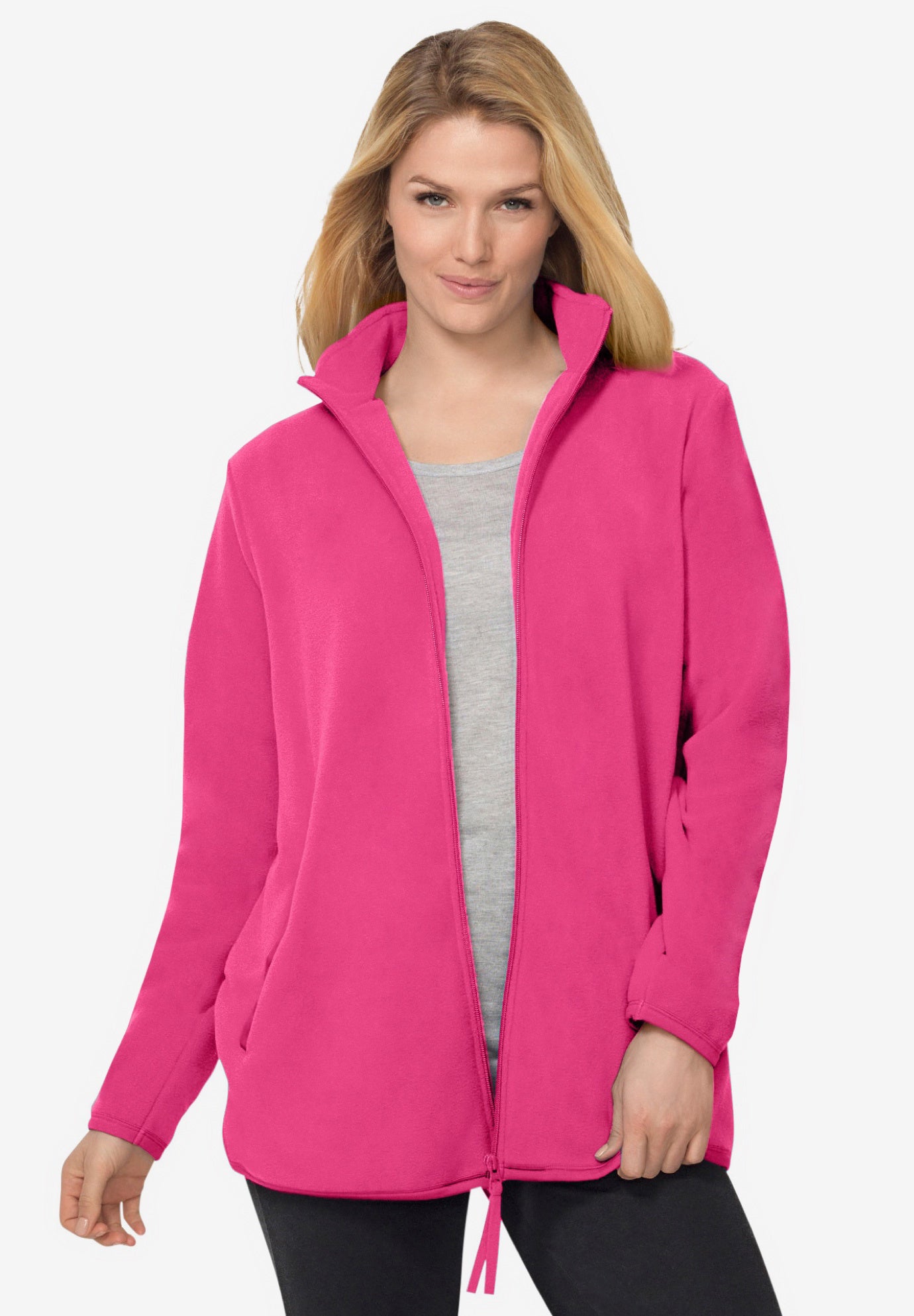 Plus Size Women's Zip-Front Microfleece Jacket by Woman Within in Raspberry Sorbet (Size 2X)
